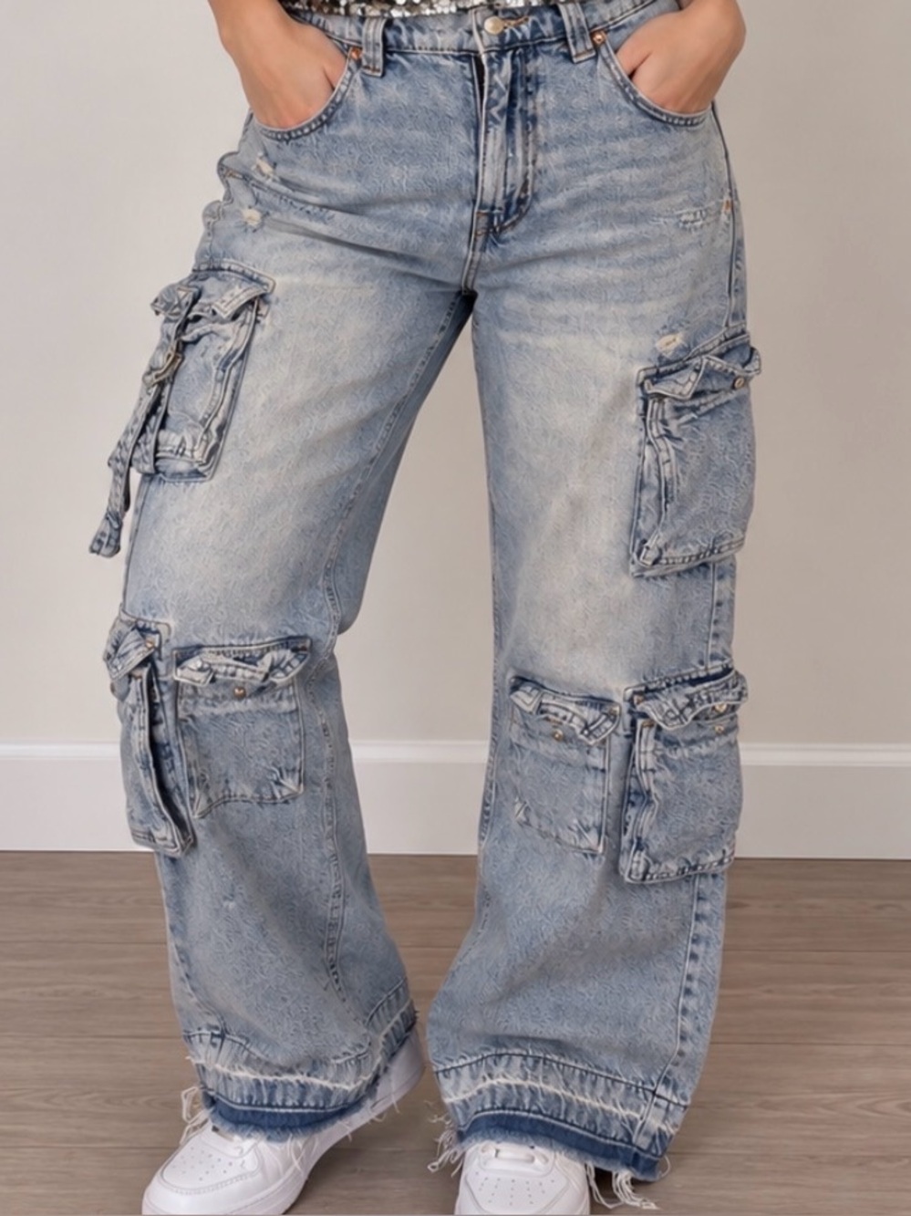 Aeropostale Light Blue Wide-Leg Cargo Jeans